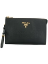 Prada Logo Zipped Clutch In Black