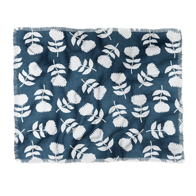 Deny Designs Little Arrow Design Co Vintage Floral Dark Blue Throw Blanket