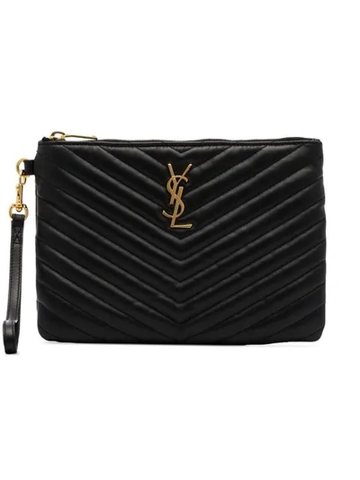 Saint Laurent Black Monogramme Matelassé Leather Pouch In Black