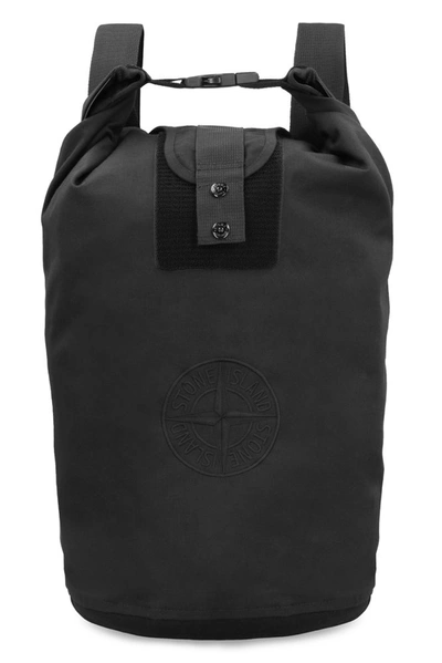 Stone Island Logo Embroidered Buckle Fastened Backpack In Black