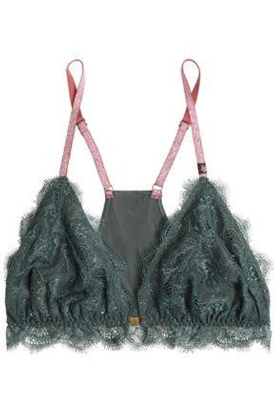 Love Stories Woman Corded Lace And Stretch-jersey Soft-cup Triangle Bra Emerald
