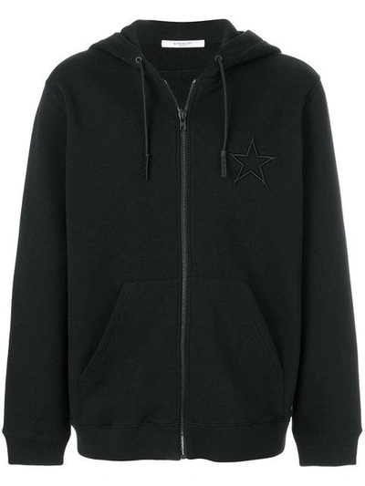 Givenchy Star Embroidered Zip Hoodie In Black