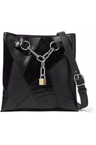 Alexander Wang Woman Paneled Chain-embellished Suede, Croc-effect And Textured-leather Tote Black