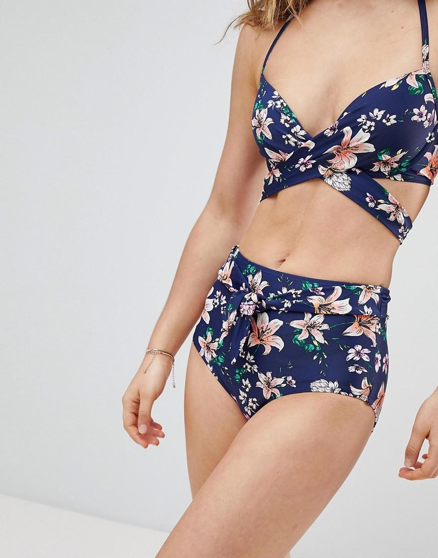 blue floral high waisted bikini