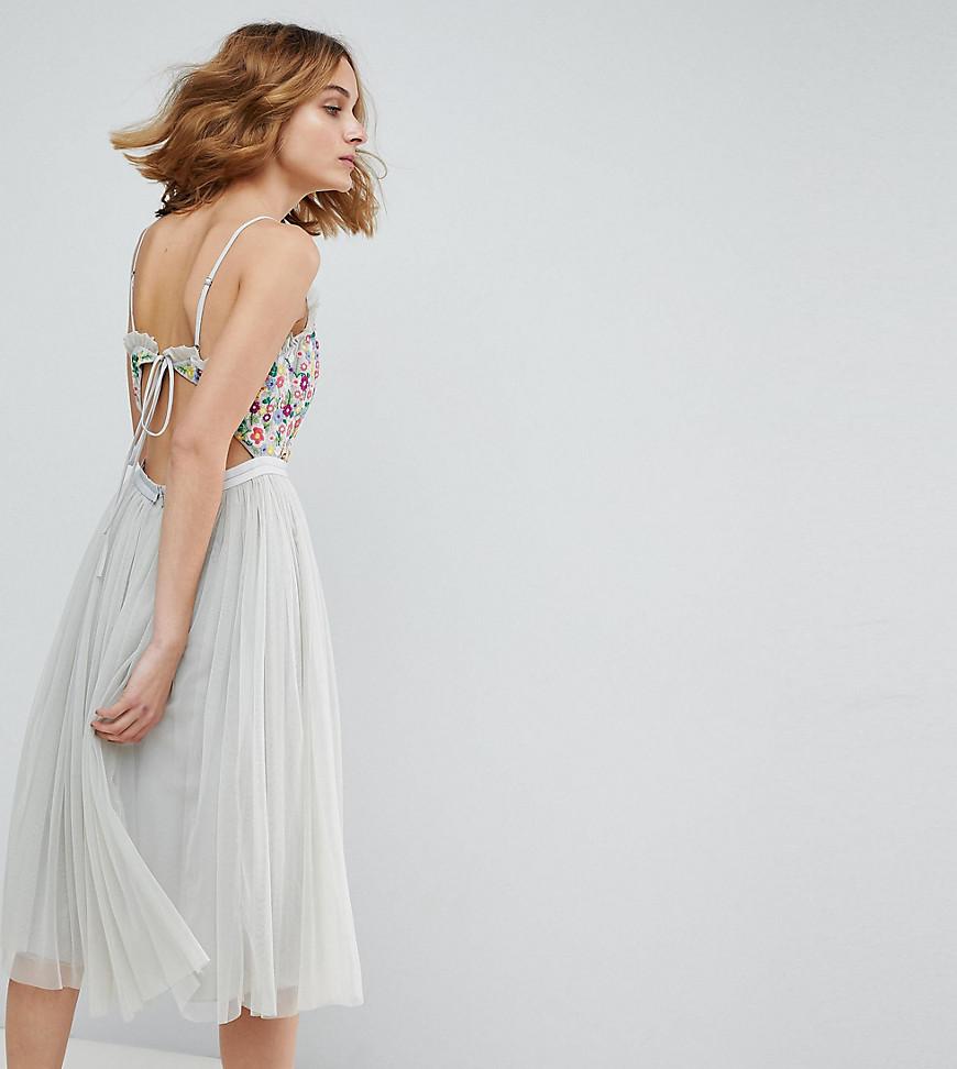 needle & thread cami strap midi dress with open back