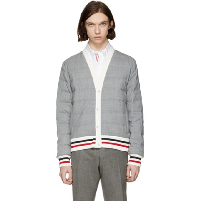 Moncler Striped-trim Quilted Down Bomber Jacket In Grey