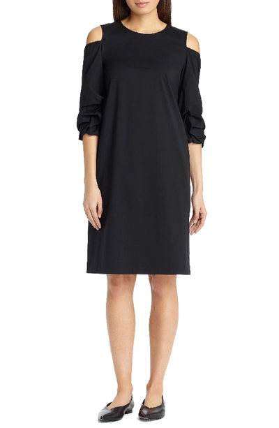 Lafayette 148 Willa Stretch-cotton Ruffled-sleeve Dress In Black