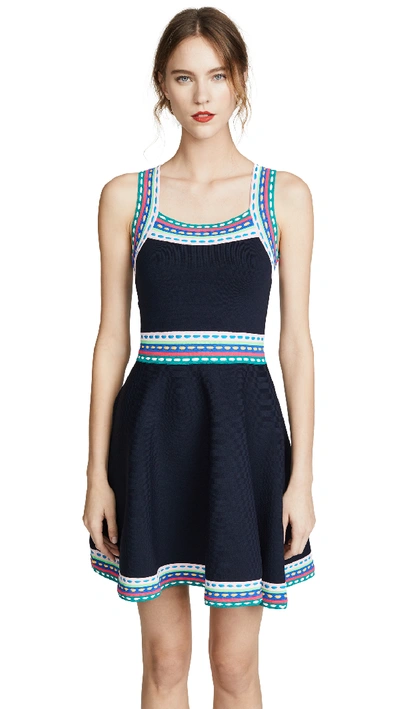 Milly Woven Trim Fit & Flare Dress In Navy Multi