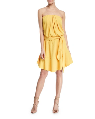 Halston Heritage Strapless Mini Dress W/ Flounce Skirt In Marigold