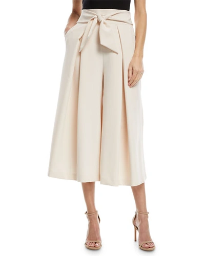 Milly Italian Cady Bow-detail Culotte Pants In Cream