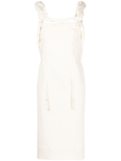 Jacquemus La Robe Crema Cotton Blend Midi Dress In Off White
