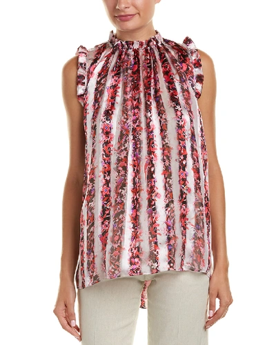Elie Tahari Lucy Floral-stripe Ruffle Blouse In Pink