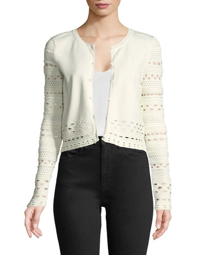 Milly Lace-cutout Knit Cardigan In White