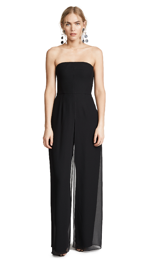 halston heritage chiffon overlay strapless jumpsuit