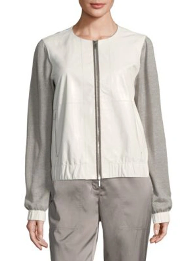 Lafayette 148 Aviana Laminated Leather Jacket In Snow
