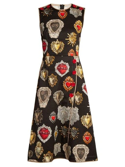 Dolce & Gabbana Heart-print Round-neck Wrap-style Dress In Black