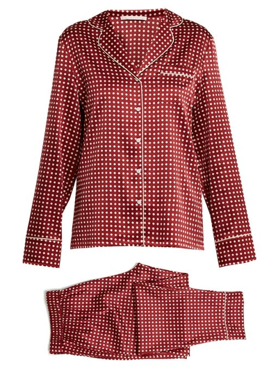 Stella Mccartney Polka-dot Print Stretch-silk Pyjama Set In Claret