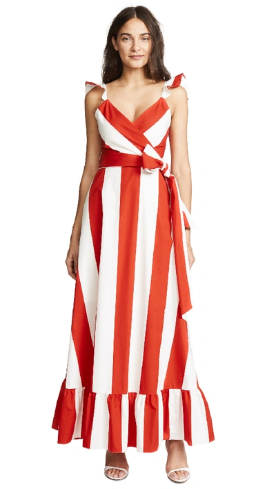 alice and olivia striped maxi dress Alice + Olivia Janan Tiered Rainbow-Stripe Maxi Dress