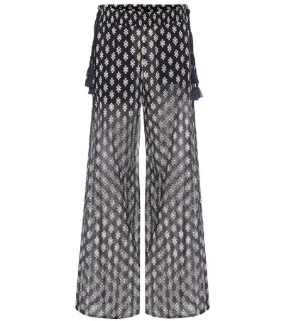Tory Burch Double Diamond Cotton Trousers In Tory Navy
