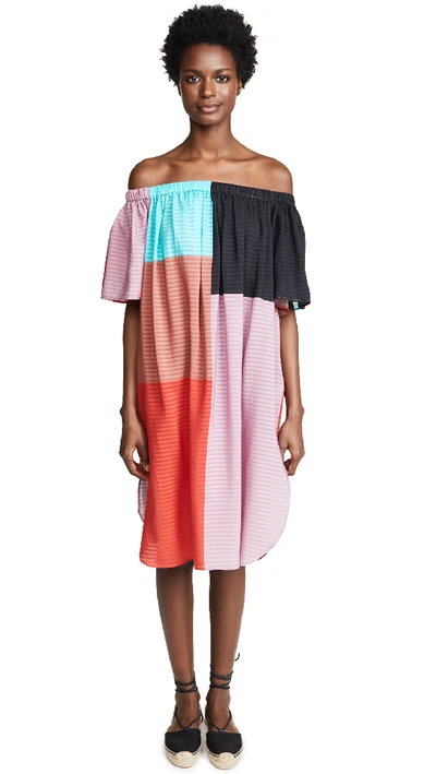 Mara Hoffman Lula Tonal-striped Colorblock Coverup Dress In Black Multi