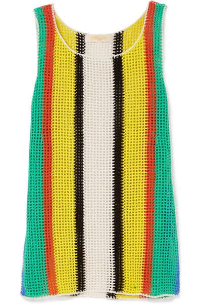 Diane Von Furstenberg Striped Crochet-knit Cotton Mini Dress In Yellow