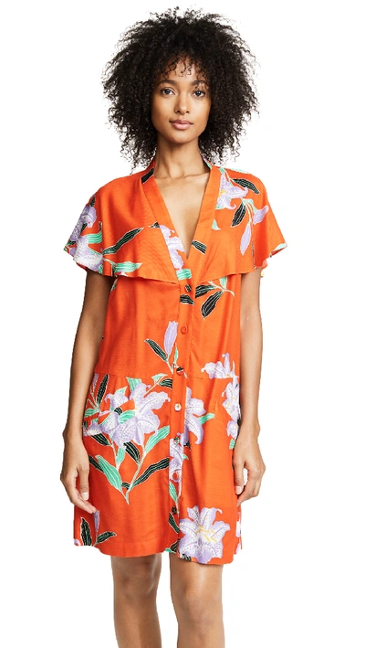 Diane Von Furstenberg Short-sleeve Open-back Floral-print Short Dress In Argos Clementine
