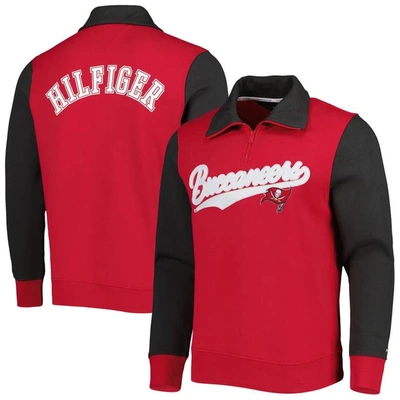 Tommy Hilfiger Red/pewter Tampa Bay Buccaneers Aiden Quarter-zip Sweatshirt In Red,pewter