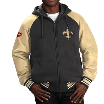 G-iii Sports By Carl Banks Black New Orleans Saints Defender Raglan Full-zip Hoodie Varsity Jacket