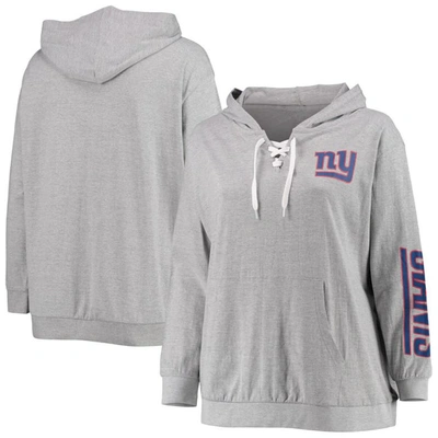 Fanatics Branded Heathered Gray New York Giants Plus Size Lace-up Pullover Hoodie