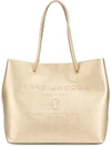 Marc Jacobs Logo East/west Leather Tote In Gold/gold