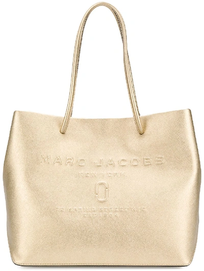 Marc Jacobs Logo East/west Leather Tote In Gold/gold