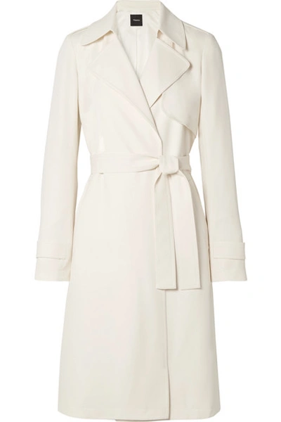 Theory Oaklane Ws Belted Rosina Crepe Trench Coat In Ivory