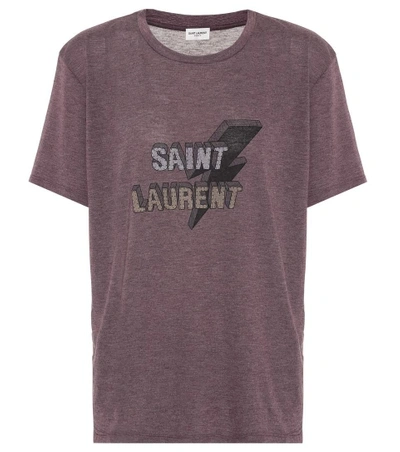 Saint Laurent Printed T-shirt In Violet Chine