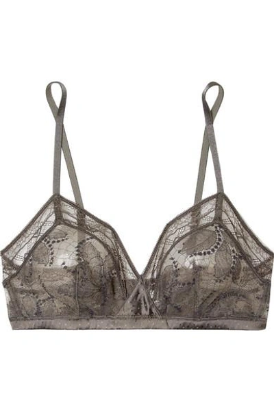 Eres Farniente Mimosa Silk-blend Satin And Stretch-lace Soft-cup Triangle Bra In Anthracite
