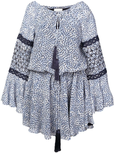 Alexis Lanelle Printed Long-sleeve Mini Dress In Blue