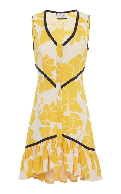 Alexis Simonet Floral Flounce High-low Dress In Yellow
