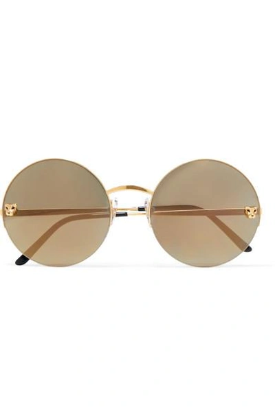 Cartier Panthère Round-frame Gold-plated Mirrored Sunglasses