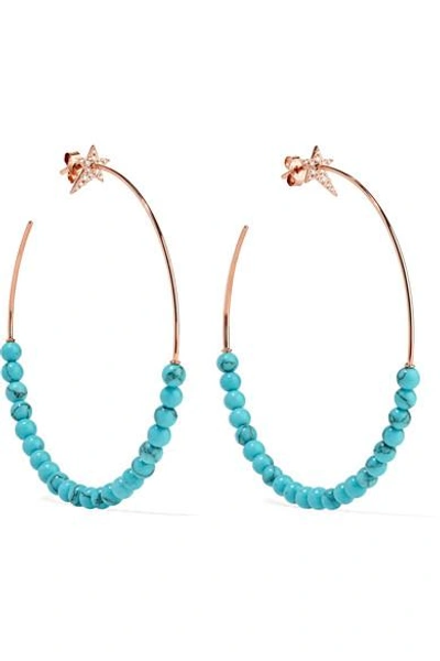 Diane Kordas 18-karat Rose Gold, Diamond And Turquoise Hoop Earrings