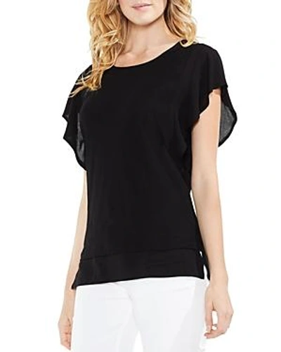 Vince Camuto Contrast Flutter-sleeve Top In Rich Black