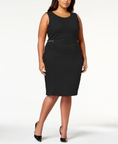 Calvin Klein Plus Size Zipper-trim Sheath Dress In Black