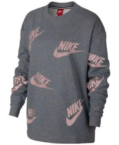 Nike Sportswear Futura Logo-print Long-sleeve Top In Carbon Heather/elemental Rose
