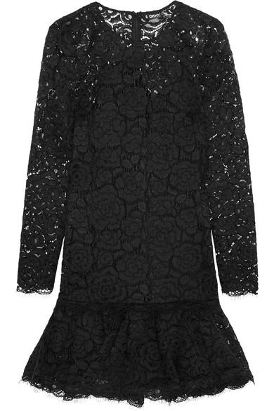 Dkny Ruffled Guipure Lace Mini Dress In Black | ModeSens