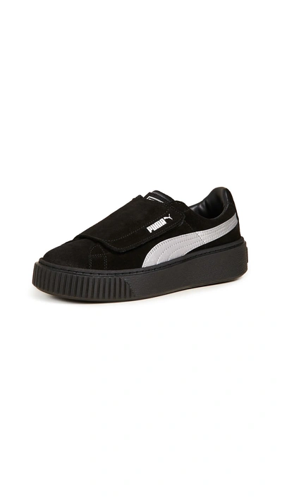 Puma Platform Strap Satin Ep Sneakers In  Black/ Black