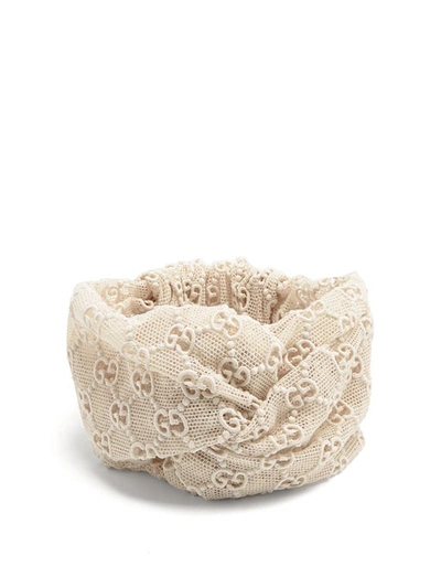 Gucci Gg Embroidered Cotton-blend Headband In Ivory | ModeSens display picture 2