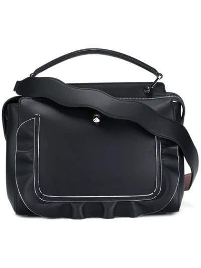 Fendi Dotcom Embellished Leather Shoulder Bag In Black
