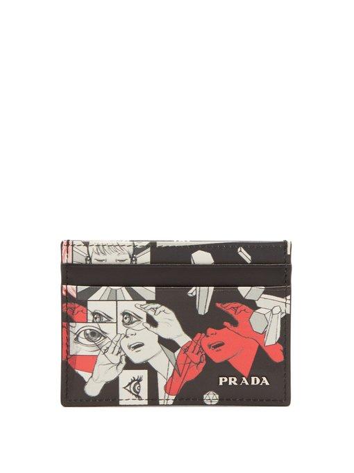 Prada Comic-print Cardholder In Black 