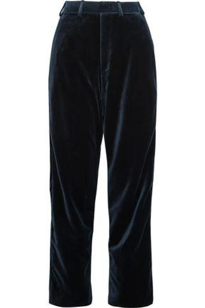 Vetements Woman + Brioni Cotton And Silk-blend Velvet Straight-leg Pants Blue