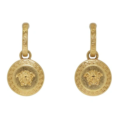 Versace Gold Small Medusa Coin Earrings In Kot Gold