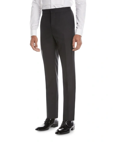 Brunello Cucinelli Men's Wool-silk Straight-leg Evening Pants In Black