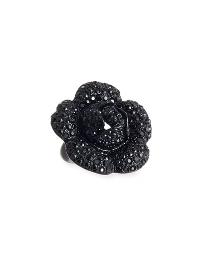 Oscar De La Renta Gardenia Pav&eacute; Swarovski Crystal Ring In Jet